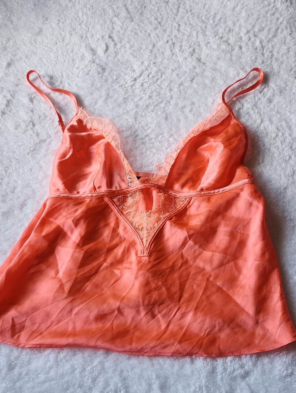 VS Neon Silky Coral Lace-Trim Cami Top - Women S